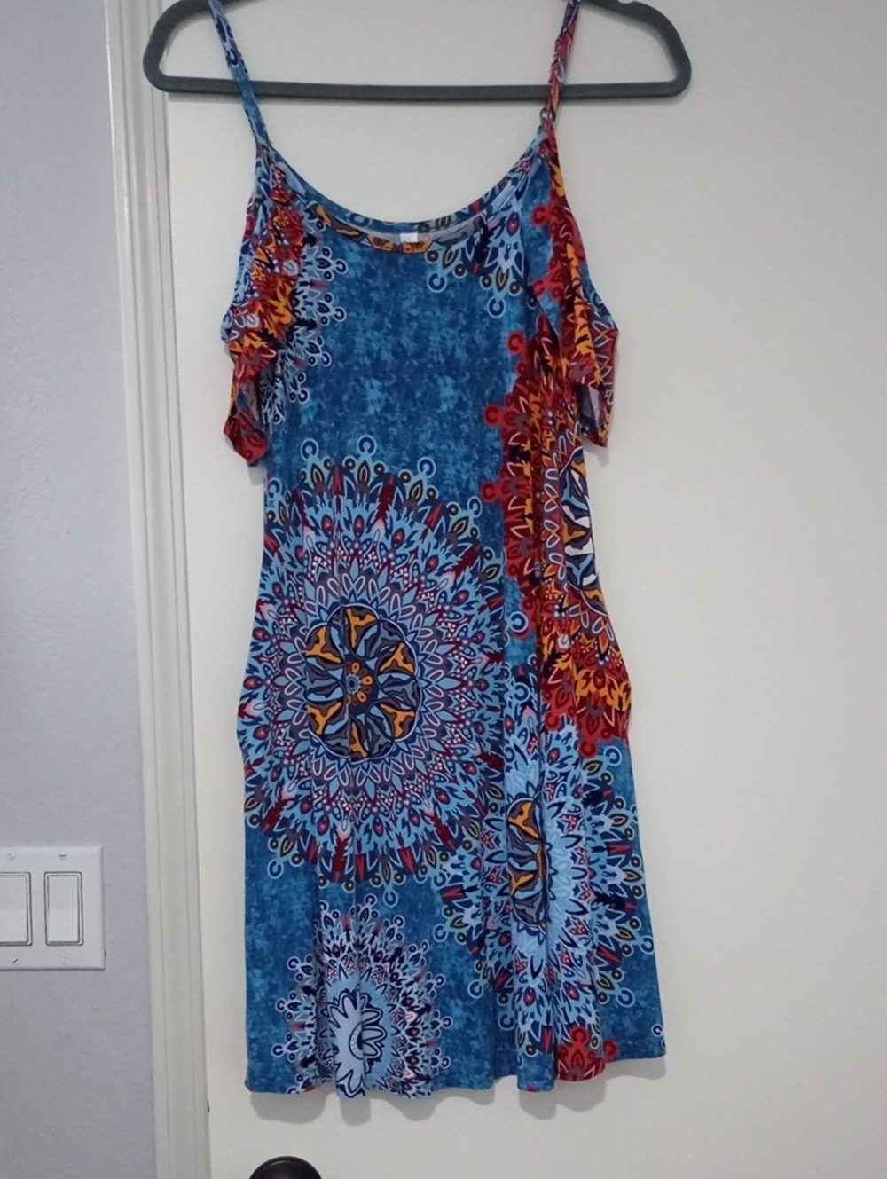 Jouica Blue Mandala Cold-Shoulder Mini Dress Size S